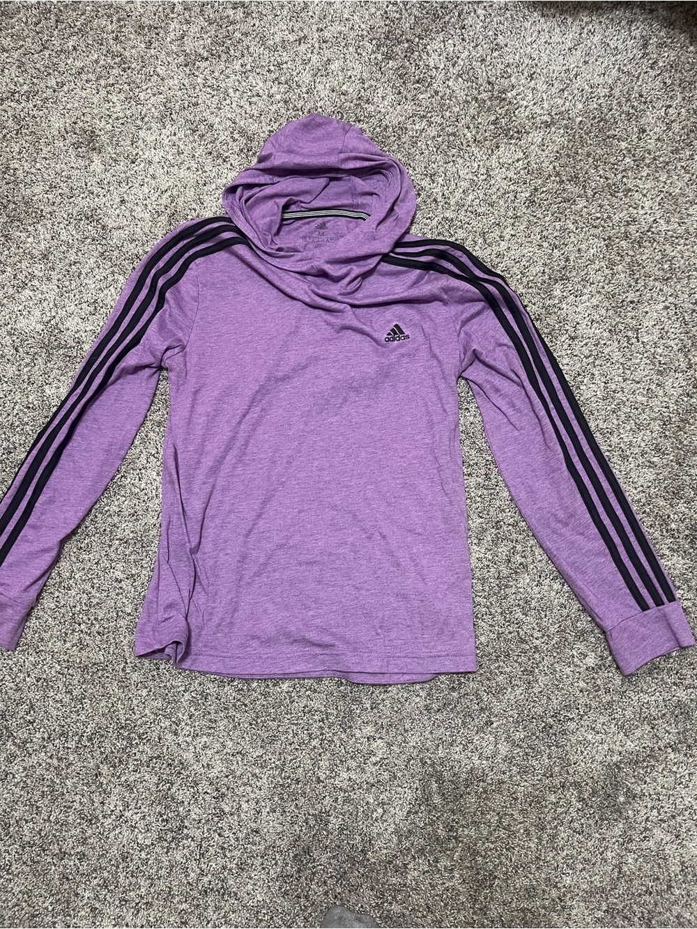 adidas Purple Hooded Long Sleeve Top with Black Stripes